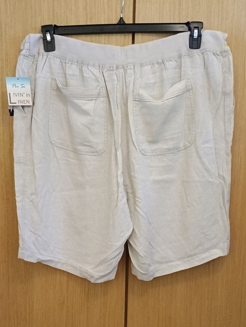 +SZ NWT Per Se SZ 3X Light Cream "Stone" Linen Blend Drawstring Shorts - Picture 2 of 8